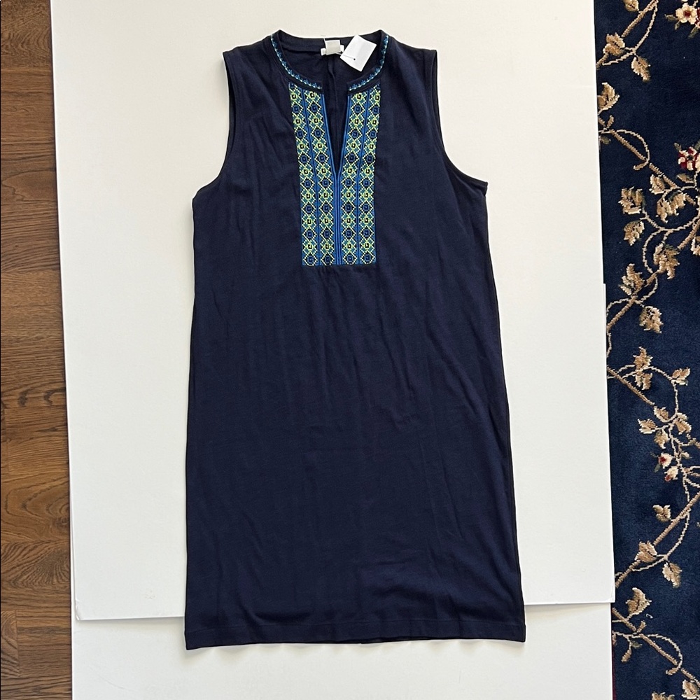 J. Crew Navy Tank Dress with Embroidery Detail